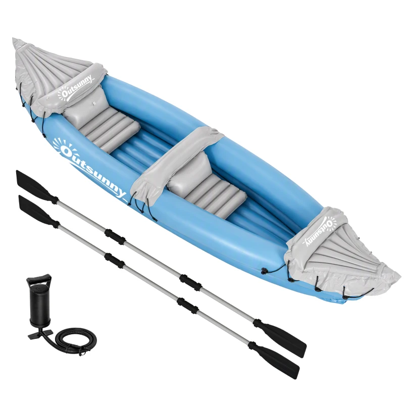 Outsunny Inflatable Kayak, Two-Person Inflatable Canoe Boat Set with Air Pump, Aluminium Oars, 318 x 80 x 50cm - Blue