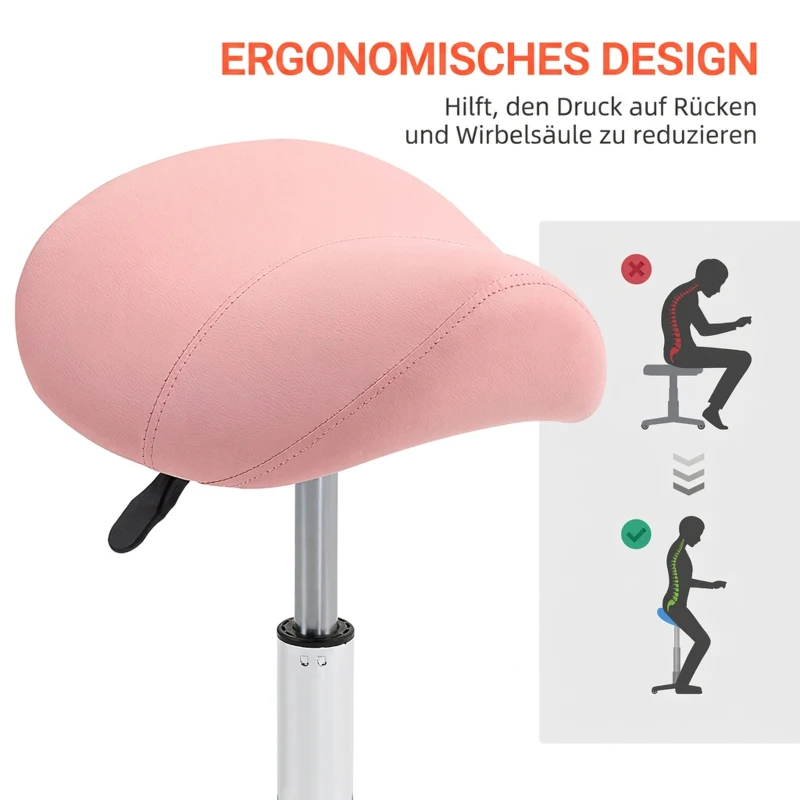 HOMCOM Rollhocker höhenverstellbar 49-61 cm Arbeitshocker 360° drehbar Hocker Bürohocker für Büro Salon Massage Spa Rosa