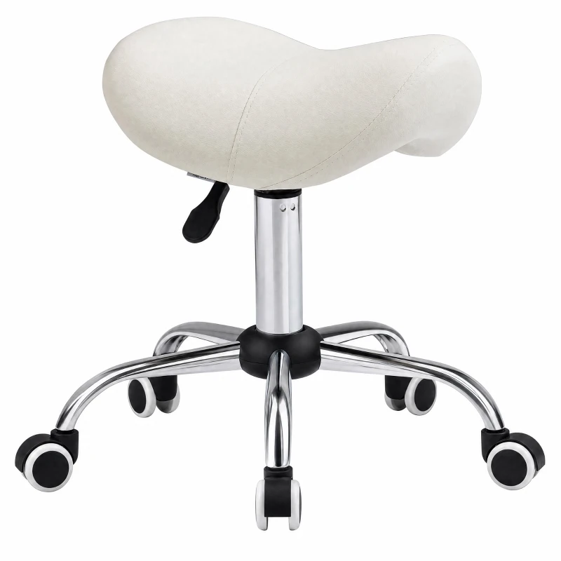 HOMCOM Rollhocker höhenverstellbar Drehhocker 49-61 cm Arbeitshocker drehbar Sattelhocker für Büro Salon Massage Spa Cremeweiß