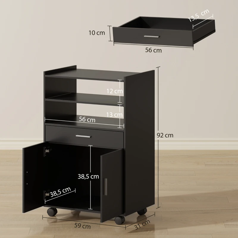 HOMCOM Mobile Microonde in Legno con Cassetto, Armadietto a 2 Ante e 2 Ripiani, 59x40x92 cm, Nero