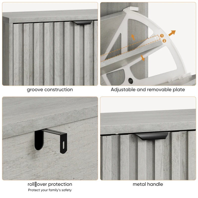 Streamlined Concealed Shoe Cabinet with 2 Flip Drawers, Secure Freestanding Storage Cabinet for Hallway Porch, 60L x 24W x 94H cm, Gray