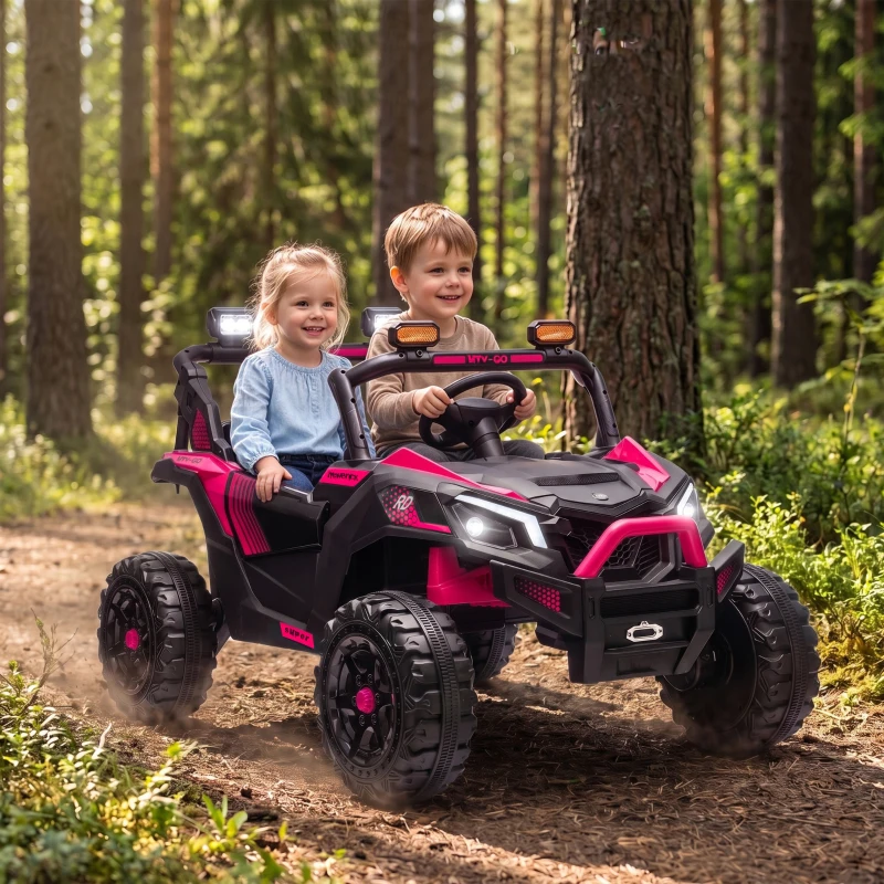 AIYAPLAY UTV elétrico infantil 24 V de 2 lugares, 2 motores de 120 W, comando à distância e suspensão às 4 rodas, rosa