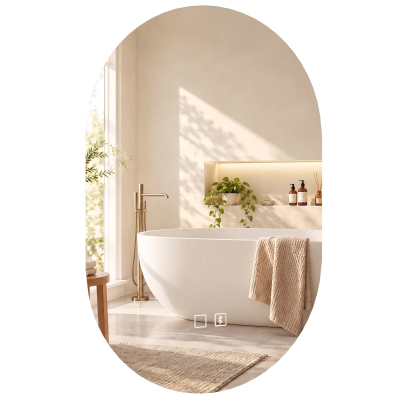 HOMCOM Specchio da Bagno LED 60x90cm Senza Cornice, 3 Colori Dimmerabili e Altoparlante Bluetooth