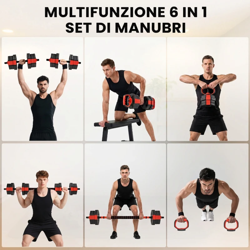 SPORTNOW Set Pesi Palestra 6 in 1 Multifunzione da 20kg Totali in Plastica e Sabbia, 125x18x18 cm, Rosso