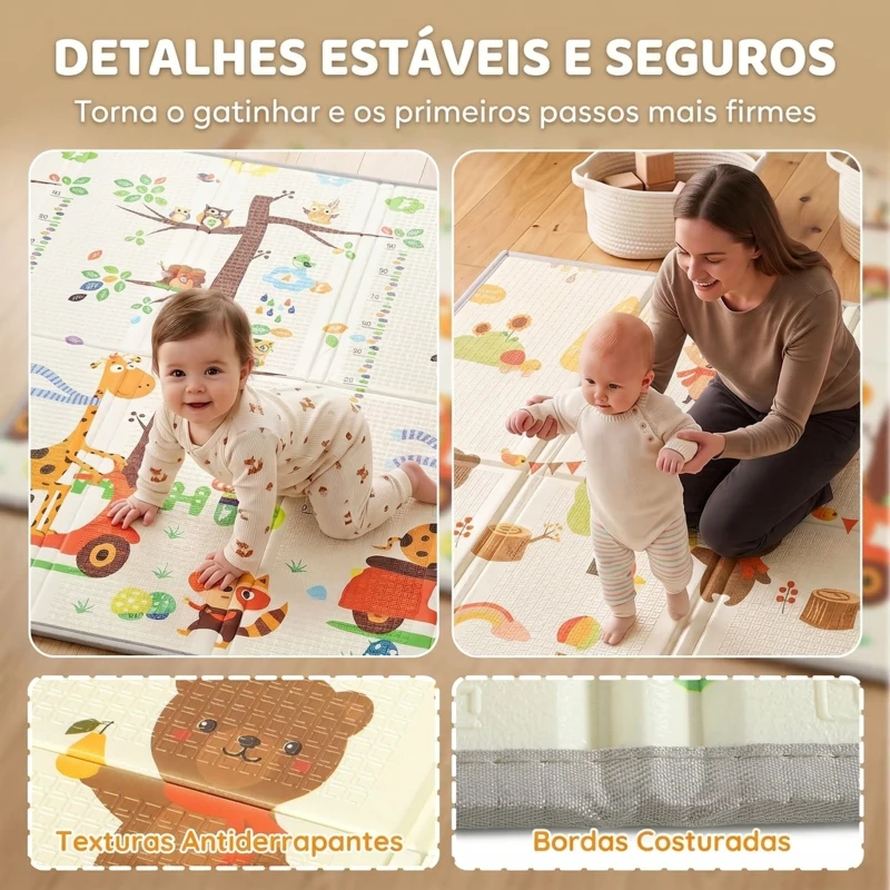 AIYAPLAY Tapete Infantil Dobrável e Reversível 200x180 cm Antiderrapante e Impermeável Design Árvore e Floresta