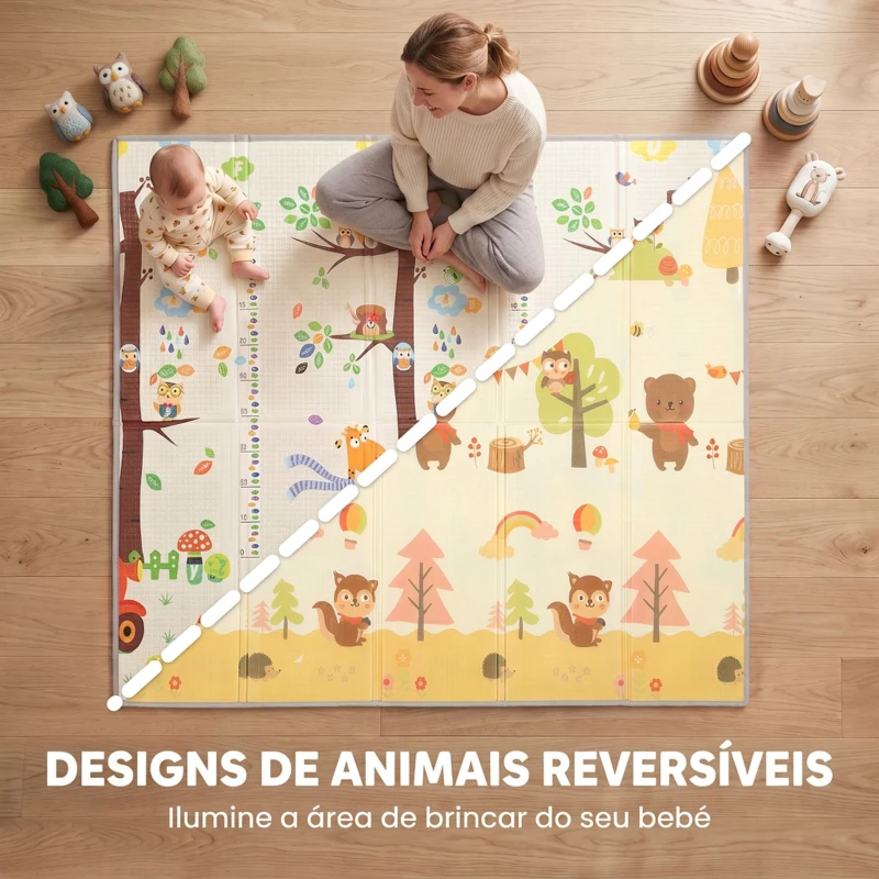 AIYAPLAY Tapete Infantil Dobrável e Reversível 200x180 cm Antiderrapante e Impermeável Design Árvore e Floresta