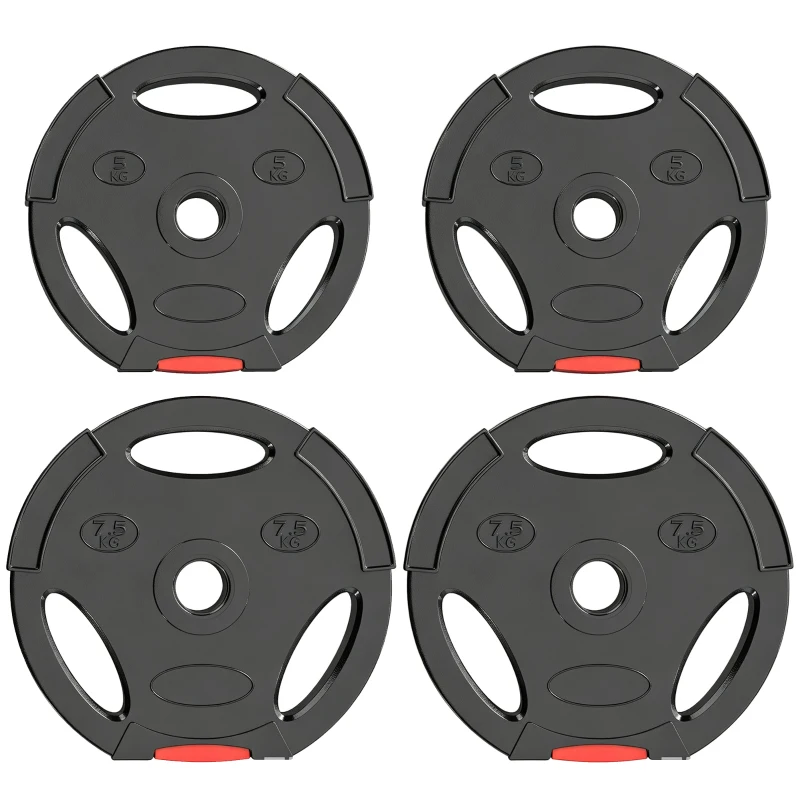 SPORTNOW 4er Gewichtsplatten-Set für Training, Fitnessstudio, Heimtraining, Stärke-Training, 2 x 7,5 kg und 2 x 5 kg, Schwarz