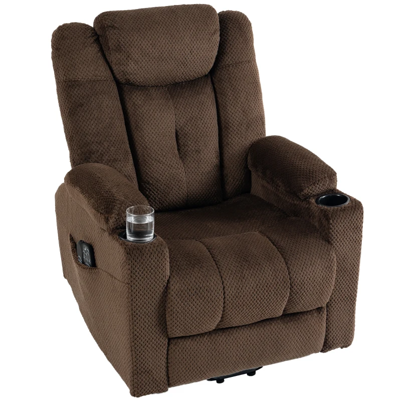 HOMCOM Sillón Relax Reclinable Eléctrico Levanta Personas Mayores con Masaje Calor Portavasos Mando Bolsillos Marrón Oscuro
