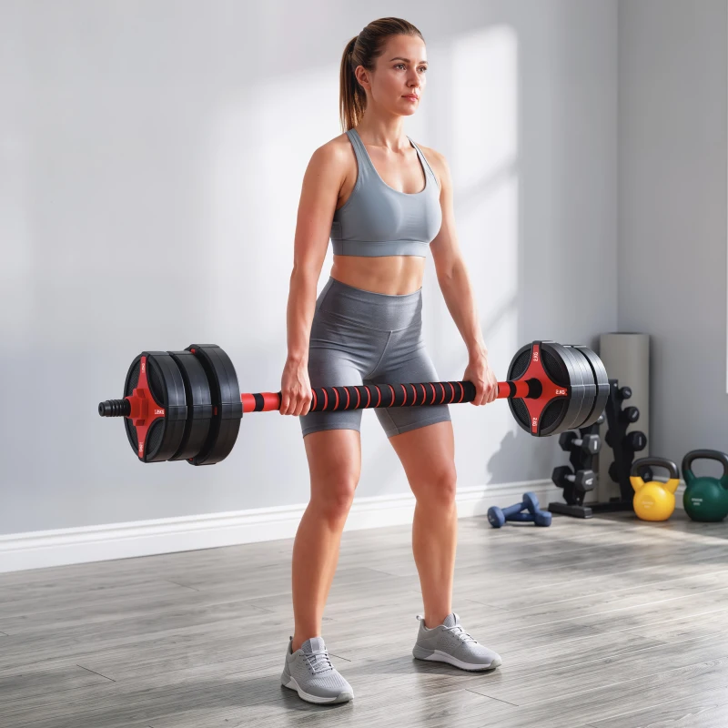 SPORTNOW Conjunto de Halteres Ajustáveis 5 em 1 30 kg Barra e Kettlebell