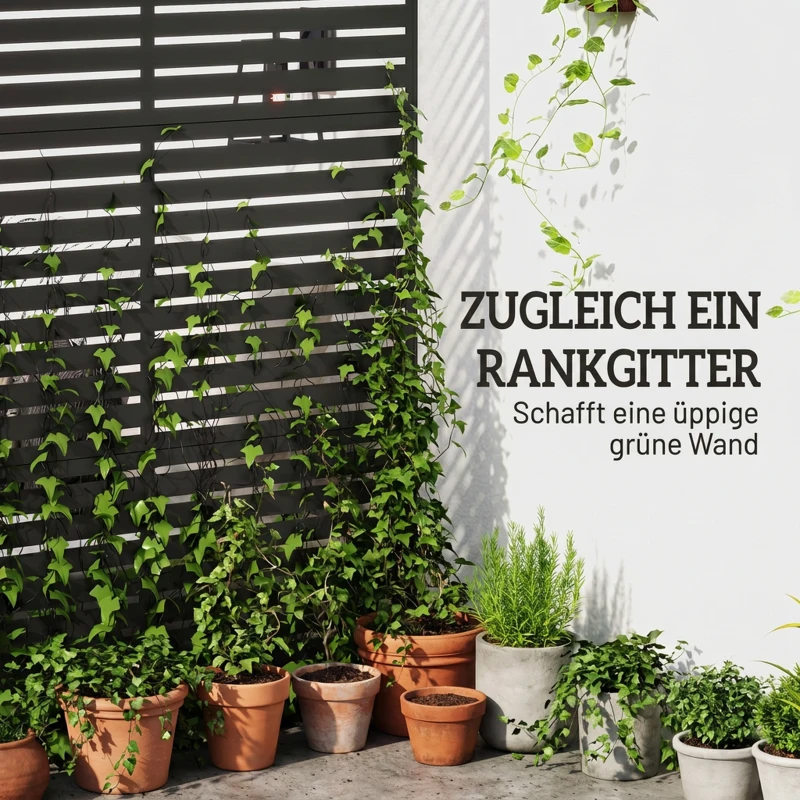 Outsunny Outdoor-Raumtrenner aus Metall, Lamellendesign, Dekorativer Raumteiler für Terrasse, Garten, Balkon, Schwarz