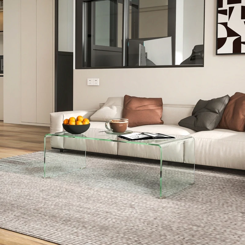 HOMCOM Stevige glazen salontafel, uit één stuk, strak en modern, 100 x 50 x 35 cm, transparant