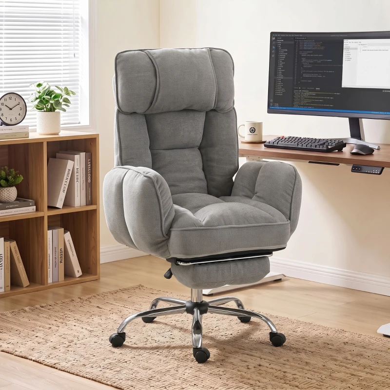 HOMCOM Executive Office Chair Height Adjustable Desk Chair Reclining Flip-up Armrest Footrest, Grey