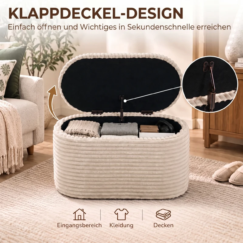 HOMCOM Sitzbank mit Stauraum 3-teiliges ineinanderstellbares Cord Truhenbank Hocker Set Beige