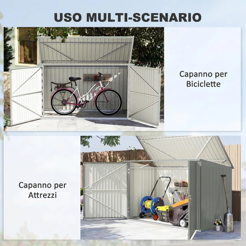 Outsunny Copribidoni in Acciaio per 3 Cassonetti da 240L con 2 Porte e Coperchio, 233x105x118.5/133 cm, Argento