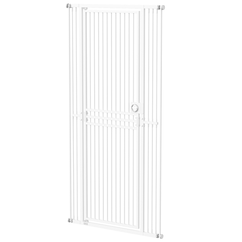 PawHut Barrera de Seguridad Perros Gatos Extra Alta 198 cm Extensible 74-100 cm para Puerta Escalera Montaje a Presión Blanco