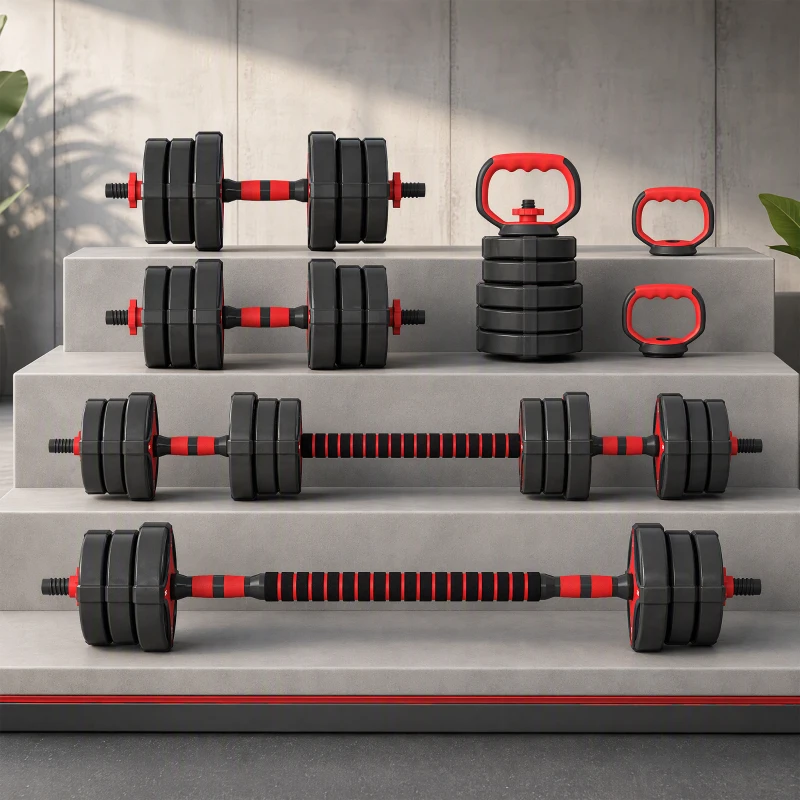 SPORTNOW Conjunto de Halteres Ajustáveis 5 em 1 30 kg Barra e Kettlebell