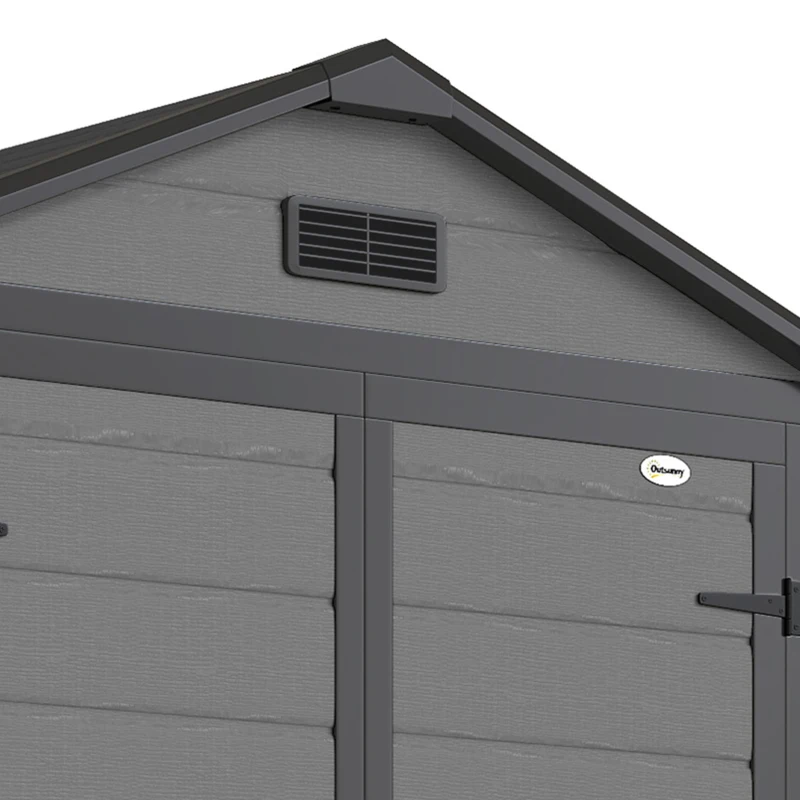 Outsunny 6'x4.5' Garden Storage Shed, Lockable Garden Shed with Double Doors, Window, Vent and Plastic Roof, Dark Grey