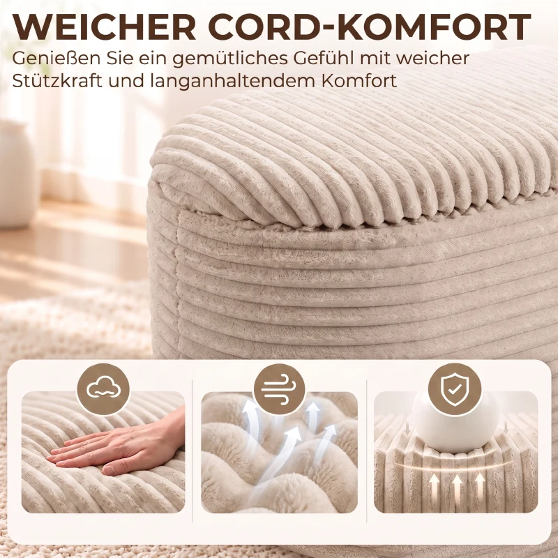 HOMCOM Sitzbank mit Stauraum 3-teiliges ineinanderstellbares Cord Truhenbank Hocker Set Beige