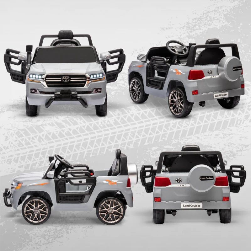 AIYAPLAY Carro Elétrico para Crianças Toyota Land Cruiser 12V com Faróis Buzina Arranque Lento e Música MP3 107x65x55,5 cm Cinza