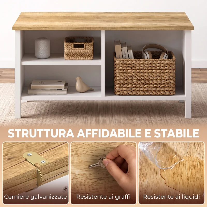 HOMCOM Cassapanca Contenitore con Coperchio Sollevabile, 80x60x40 cm, Effetto Legno Naturale