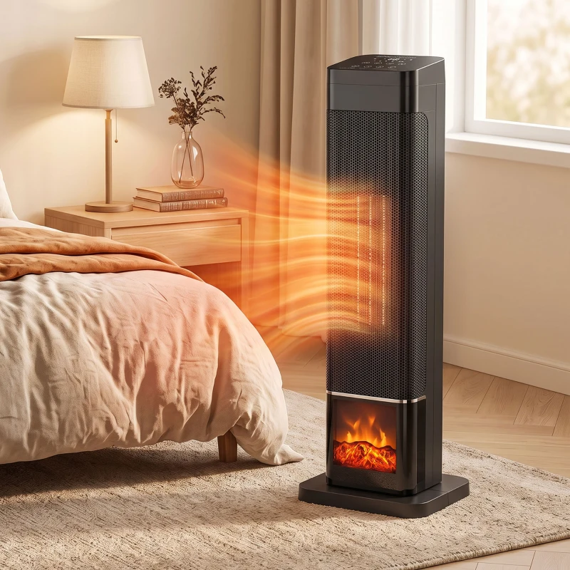HOMCOM Calefactor Eléctrico Cerámico PTC 2000W con 4 Modos Llama Dinámica Mando Oscilación 70° Protección Sobrecalentamiento