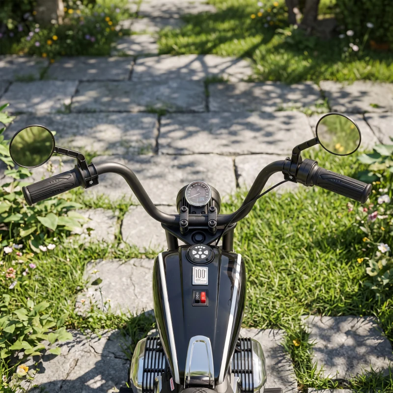 AIYAPLAY Moto Elettrica per Bambini 12V BMW R18, Batteria al Litio, 3-8 Anni, Rotelle Rimovibili, Faro, Musica, Nera