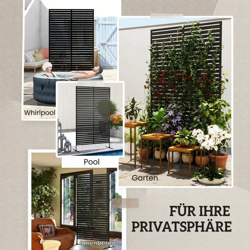 Outsunny Outdoor-Raumtrenner aus Metall, Lamellendesign, Dekorativer Raumteiler für Terrasse, Garten, Balkon, Schwarz