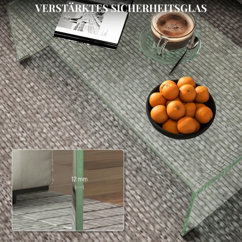 HOMCOM Stevige glazen salontafel, uit één stuk, strak en modern, 100 x 50 x 35 cm, transparant
