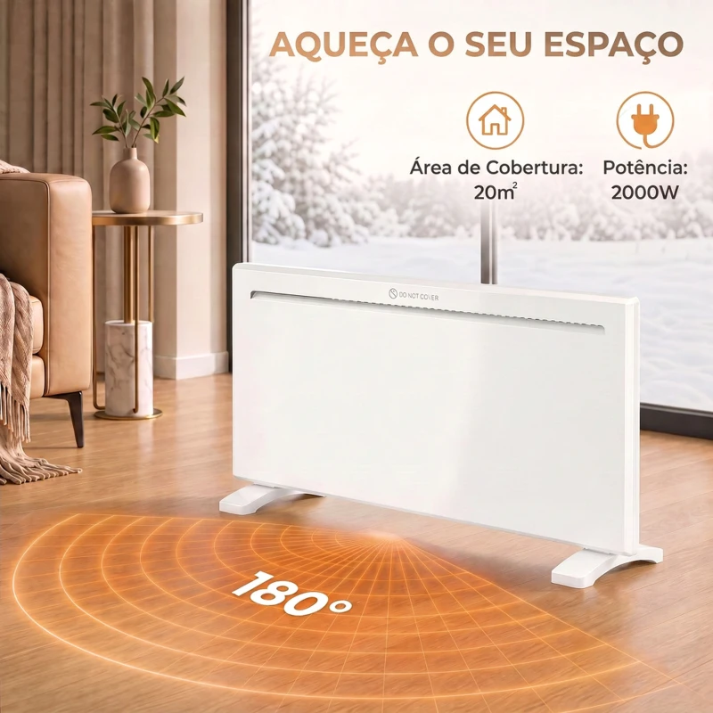 HOMCOM Aquecedor de Painel Inteligente 2000W, Parede ou Chão, Temporizador Semanal, Modo Janela Aberta e Anti-gelo, Branco