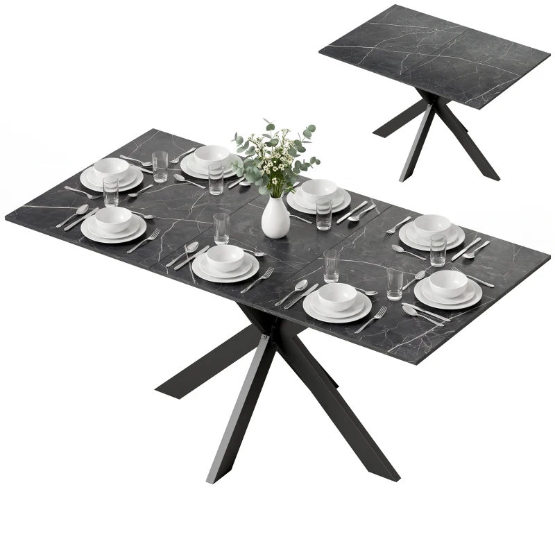 HOMCOM Tavolo da Pranzo Allungabile 4-8 Posti, Nero Effetto Marmo