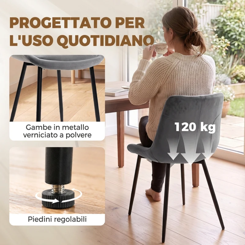 HOMCOM Set 2 Sedie da Pranzo in Velluto con Cuscino di Seduta, Grigio Scuro