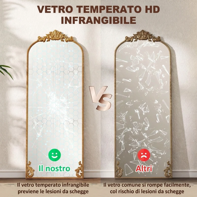 HOMCOM Specchio da Terra e da Appoggio in Stile Vintage 180x75 cm, Oro