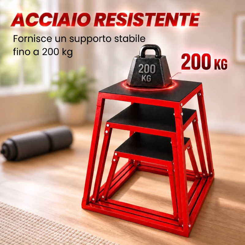 SPORTNOW Set Box Pliometrici Trapezoidali Antiscivolo, 30.5-61 cm, Rosso