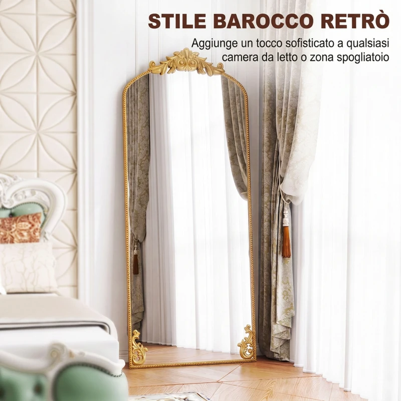 HOMCOM Specchio da Terra e da Appoggio in Stile Vintage 180x75 cm, Oro