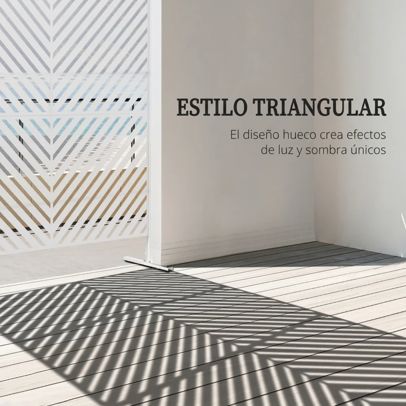 Outsunny Separador de Ambientes Exterior con 3 Piezas Patrón de Triángulo Invertido con Marco de Acero 122x45x198 cm Blanco