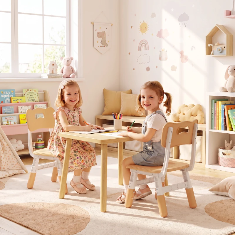 AIYAPLAY 2 PCS Kids Desk Chairs, 3 Level Height Adjustable Children's Chairs with Backrest for 1.5-8 Years, Max Load 50KG, Brown
