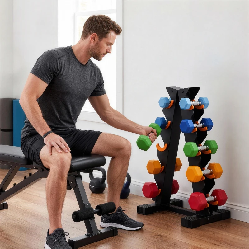 SPORTNOW 5-Tier Dumbbell Rack, A-Frame Weight Stand with Protective Washers, Non-Slip Feet, Space-Saving Storage for Home Gym