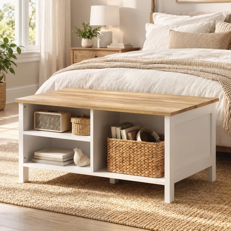 HOMCOM Cassapanca Contenitore con Coperchio Sollevabile, 80x60x40 cm, Effetto Legno Naturale