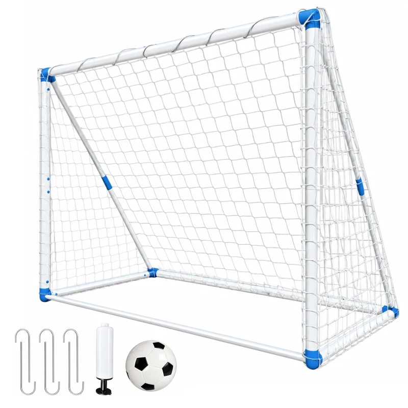 SPORTNOW Porta da Calcio Pieghevole con Pompa, Picchetti e Pallone 183 x 96 x 130 cm, Bianca