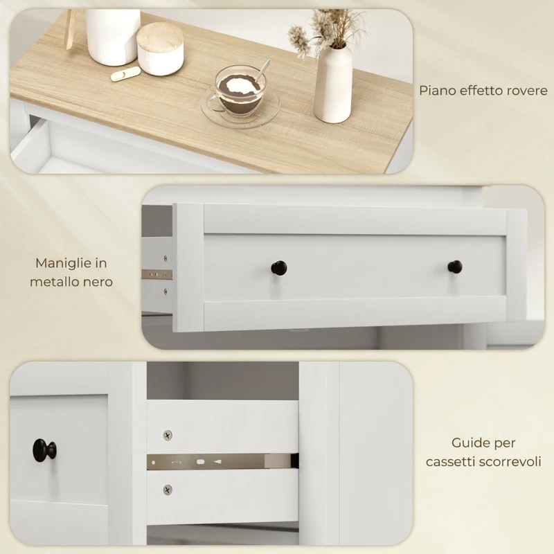 HOMCOM Credenza Cucina, Mobile Cucina con Cassetto, Ripiano Regolabile, Piano di Lavoro Rovere, 78.5x35x80cm, Bianco