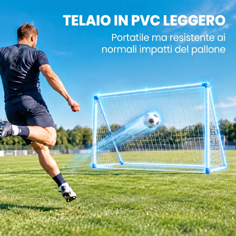 SPORTNOW Porta da Calcio Pieghevole con Pompa, Picchetti e Pallone 183 x 96 x 130 cm, Bianca