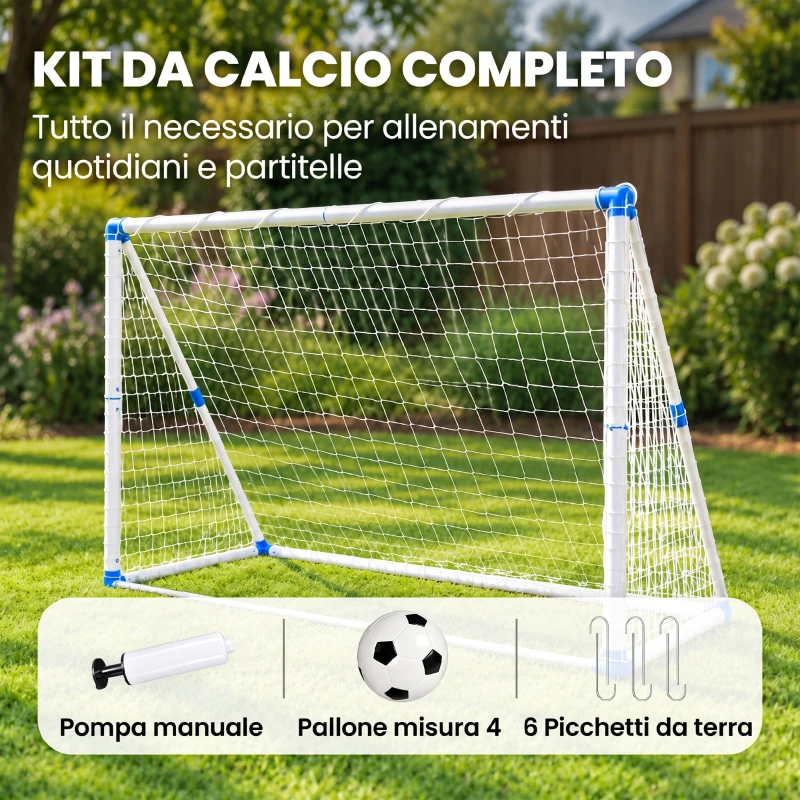 SPORTNOW Porta da Calcio Pieghevole con Pompa, Picchetti e Pallone 183 x 96 x 130 cm, Bianca