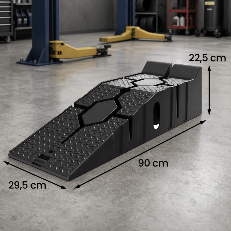 HOMCOM Set da 2 Rampe Auto Antiscivolo Impilabili 4000kg 90x29.5x22.5 cm
