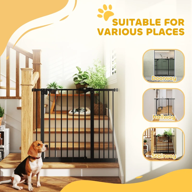 PawHut Metal 74-94cm Wide Adjustable Dog Gate Black