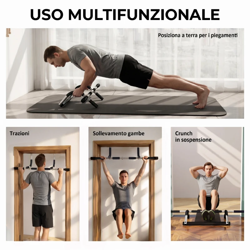 HOMCOM Barra per Trazioni Montaggio Senza Viti Barra per Addominali Max.110 kg