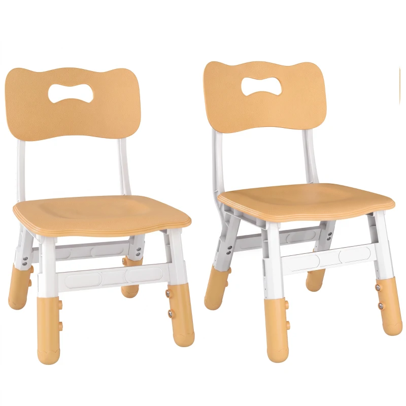 AIYAPLAY 2 PCS Kids Desk Chairs, 3 Level Height Adjustable Children's Chairs with Backrest for 1.5-8 Years, Max Load 50KG, Brown