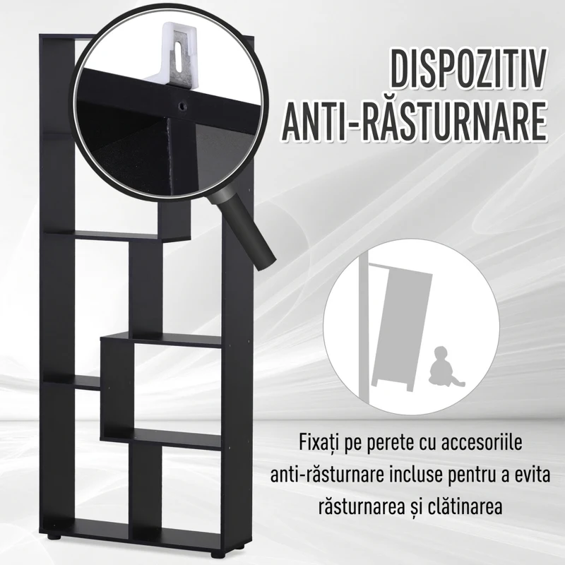 HOMCOM Bibliotecă Modernă cu 8 Rafturi din PAL E1, Design pentru Casă și Birou, 70x24x178 cm, Alb