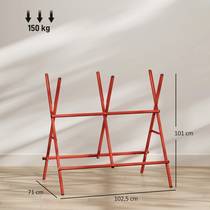 HOMCOM Cavalletto Taglialegna Pieghevole con Altezza e Larghezza Regolabili, per Lavori di Segatura, Carico 150kg, Rosso
