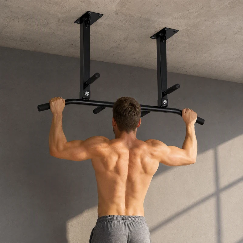 HOMCOM Barra de Elevação de Parede barra Pull-Up de Aço para Treino em Casa Carga Máxima 150 kg 105,5x28x49 cm Preto