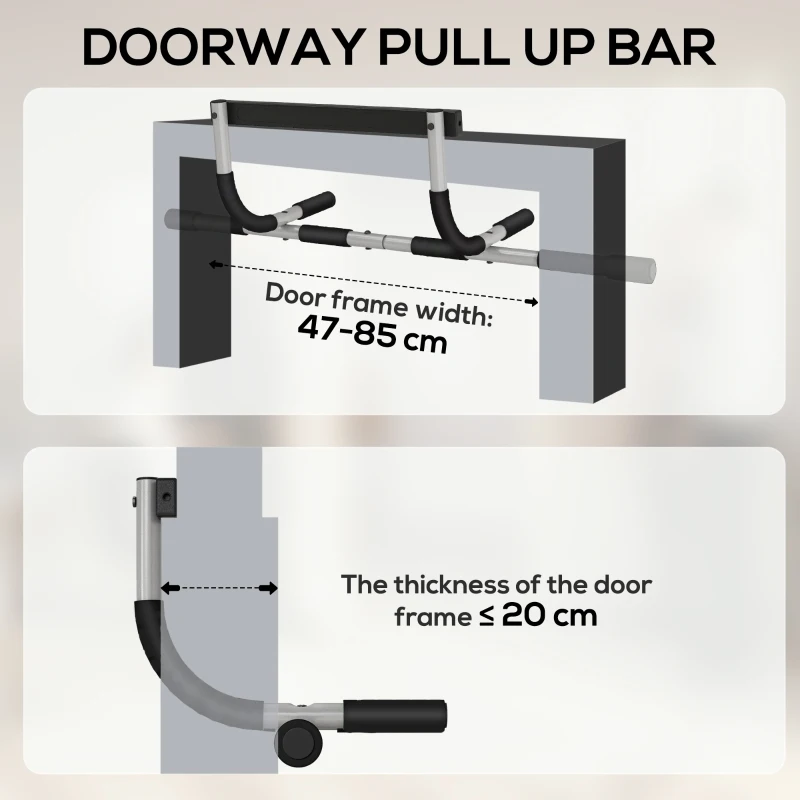 HOMCOM Doorway Pull up Bar, Door Frame Chin up Push up Bar for Home Gym Upper Body Workout, No Drilling or Screws, Grey